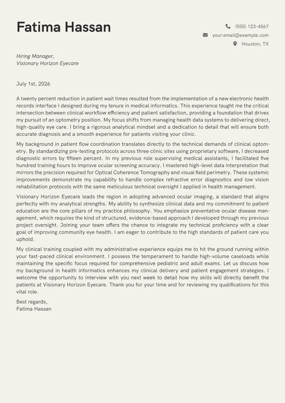Optometry cover letter in the Creative design