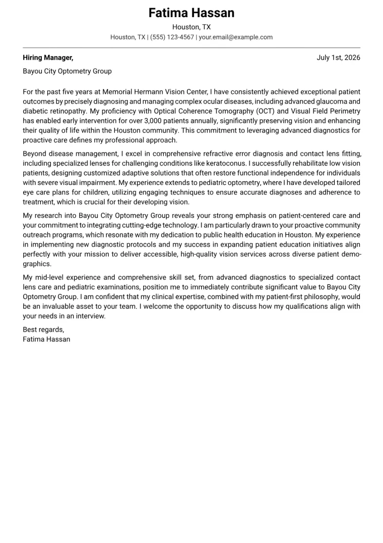 Optometry cover letter example preview