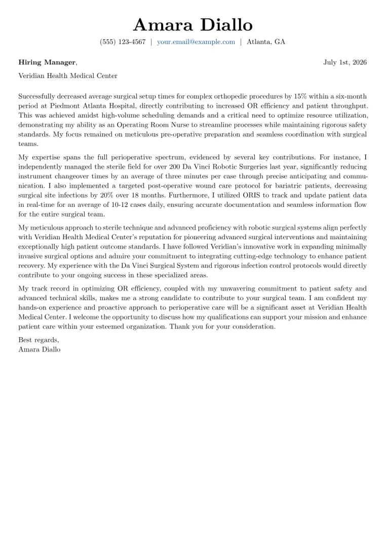 OR Nurse cover letter example preview