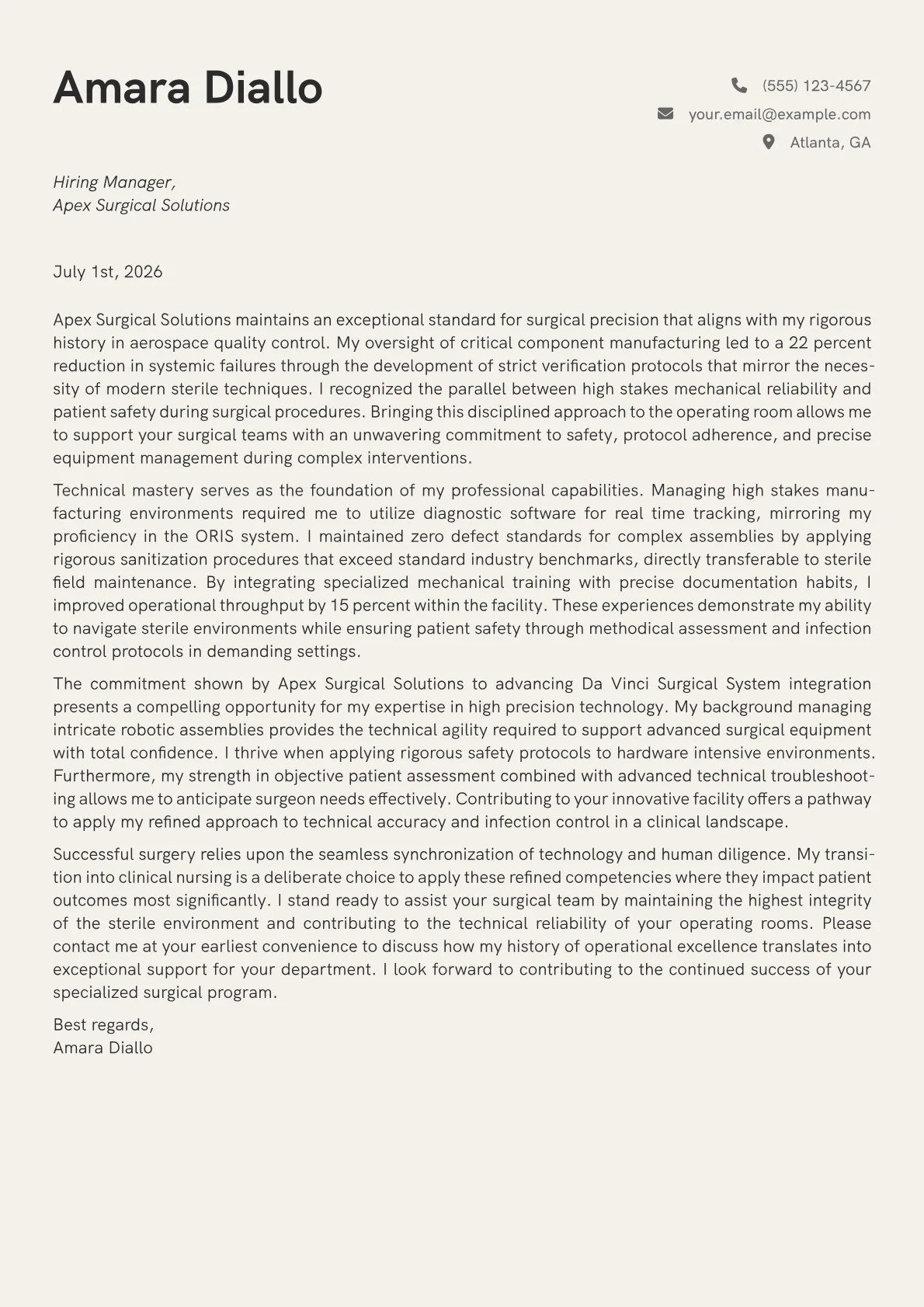 OR Nurse cover letter in the Creative design