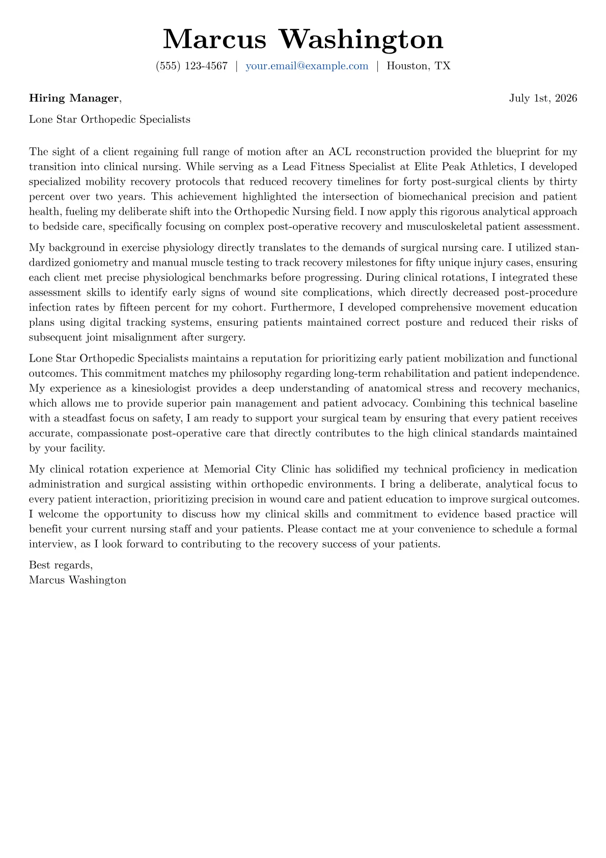 Orthopedic Nurse cover letter in the Basic design