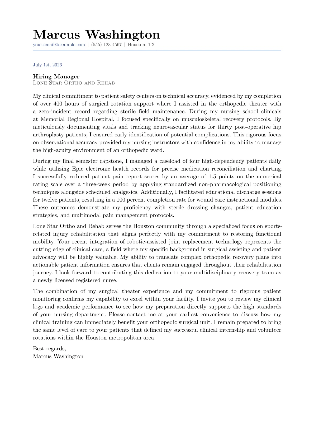 Orthopedic Nurse cover letter in the Classic design