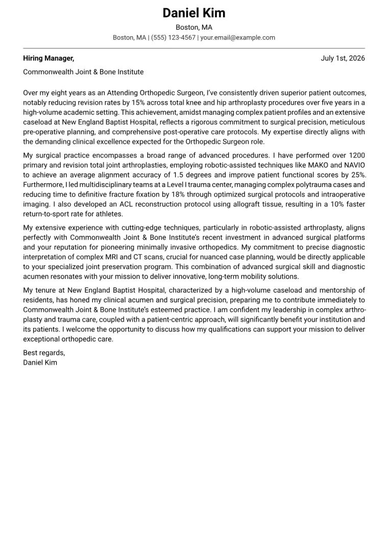 Orthopedic Surgeon Cover Letter Example