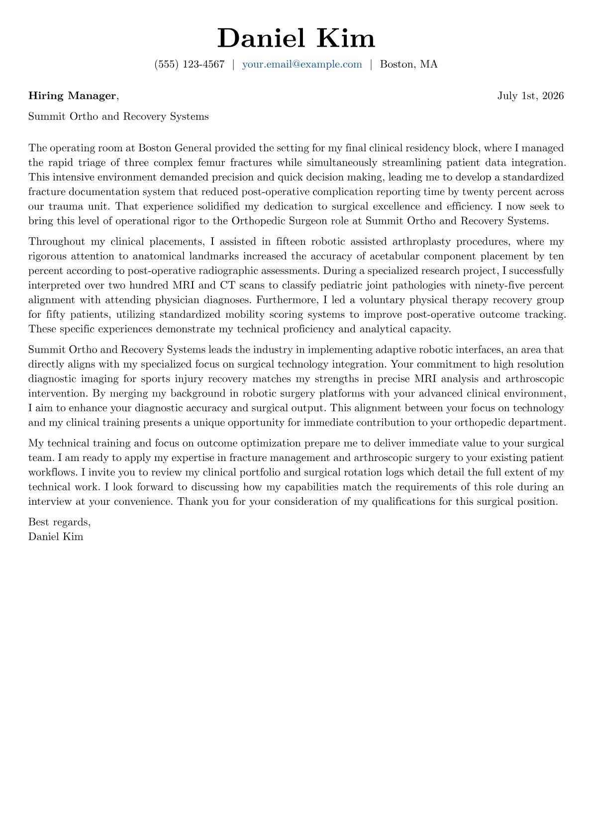 Orthopedic Surgeon cover letter in the Basic design
