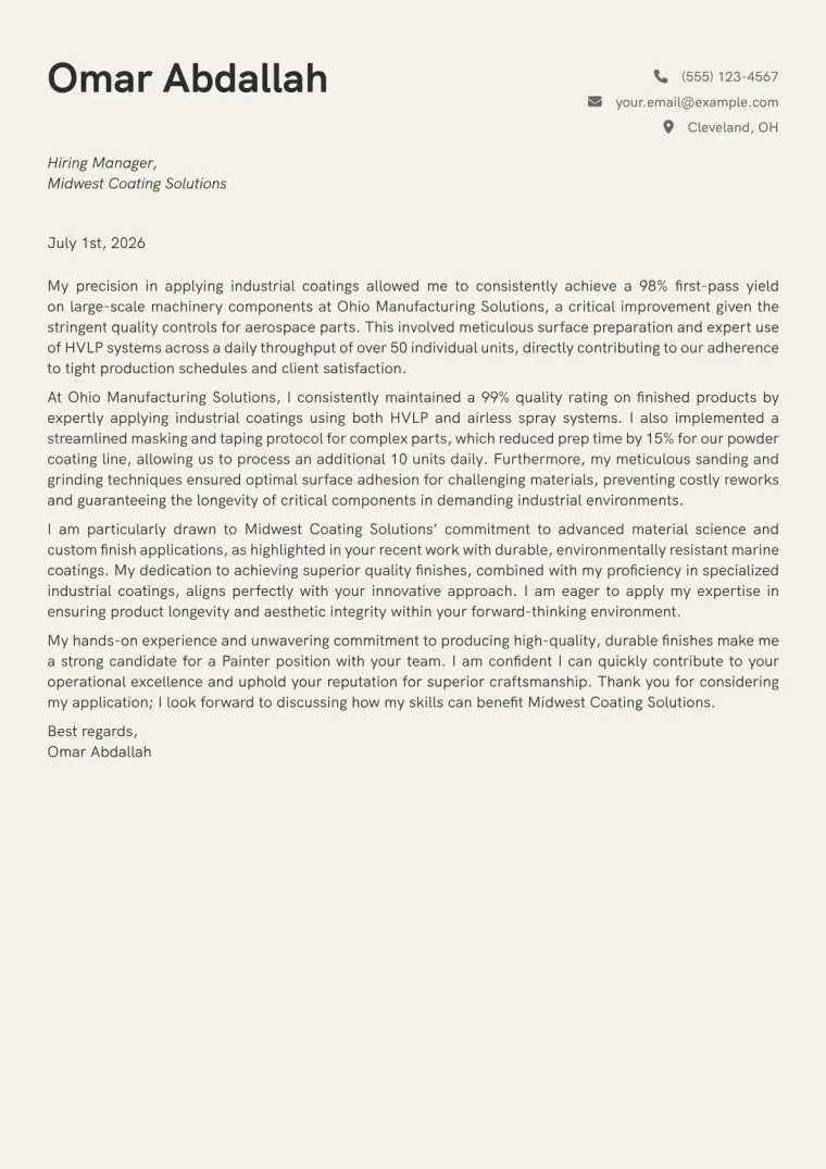 Painter Cover Letter Example