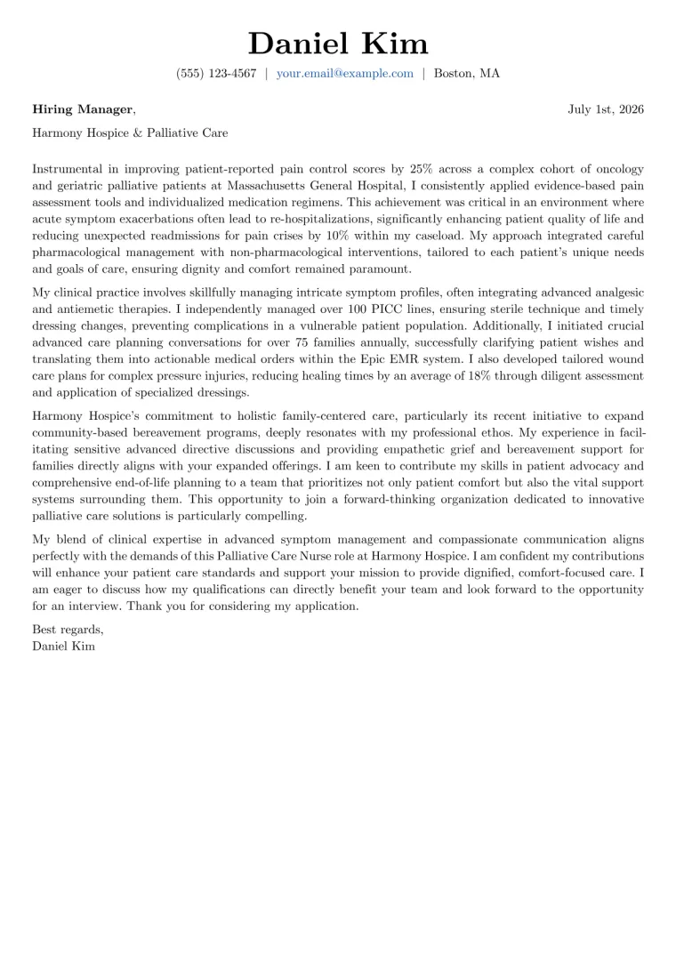 Palliative Care Nurse cover letter example preview
