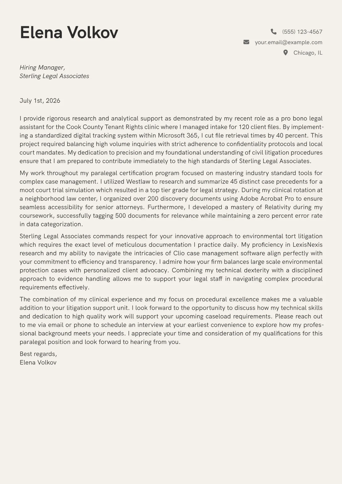 Paralegal cover letter in the Creative design