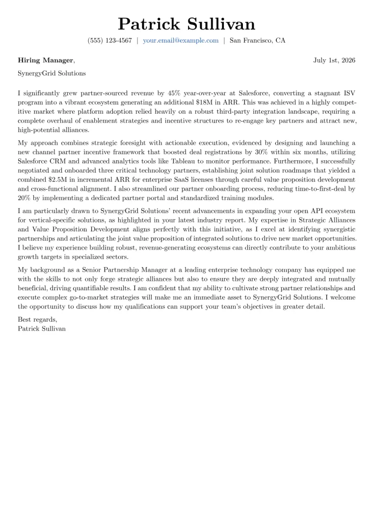 Partnership Manager cover letter example preview