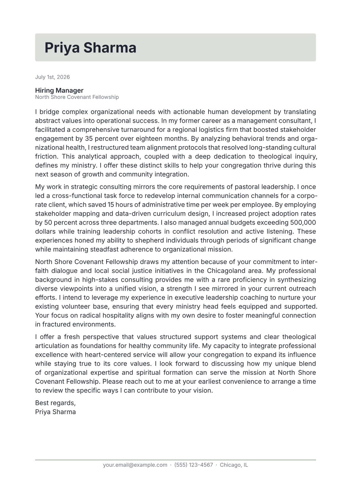 Pastor cover letter in the Letterhead design