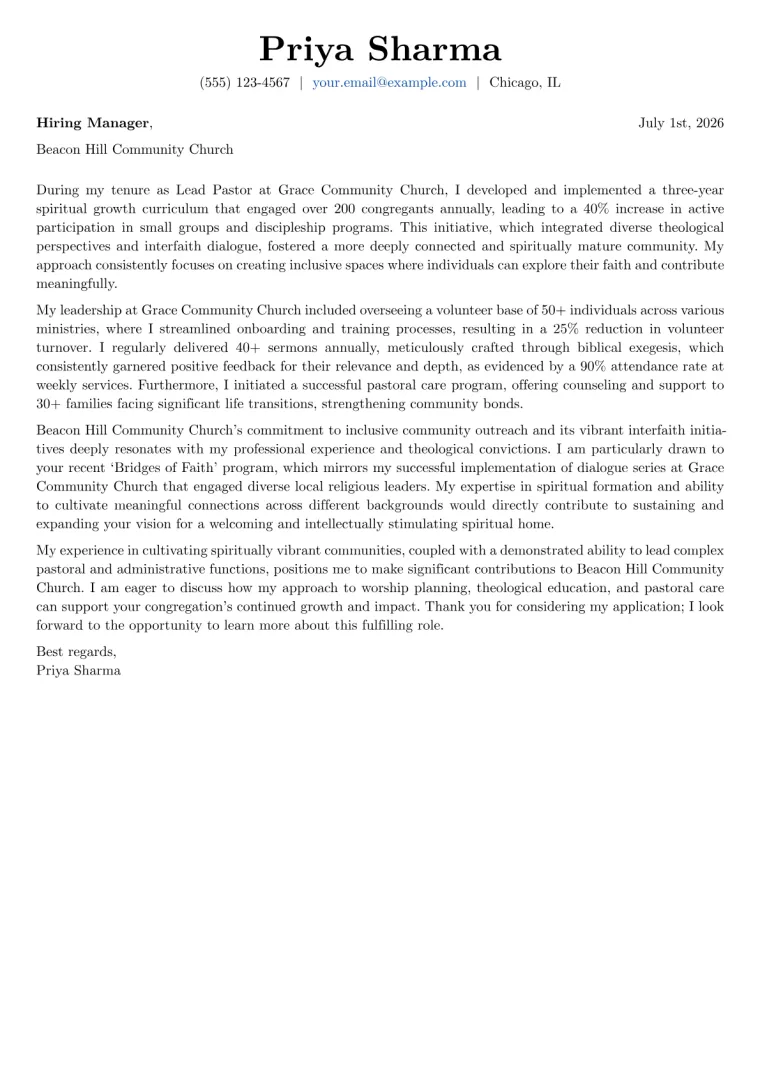 Pastor cover letter example preview