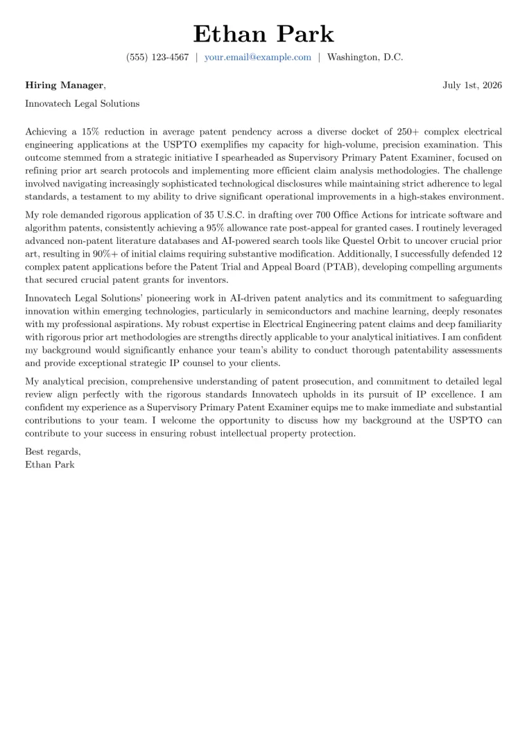 Patent Examiner Cover Letter Example