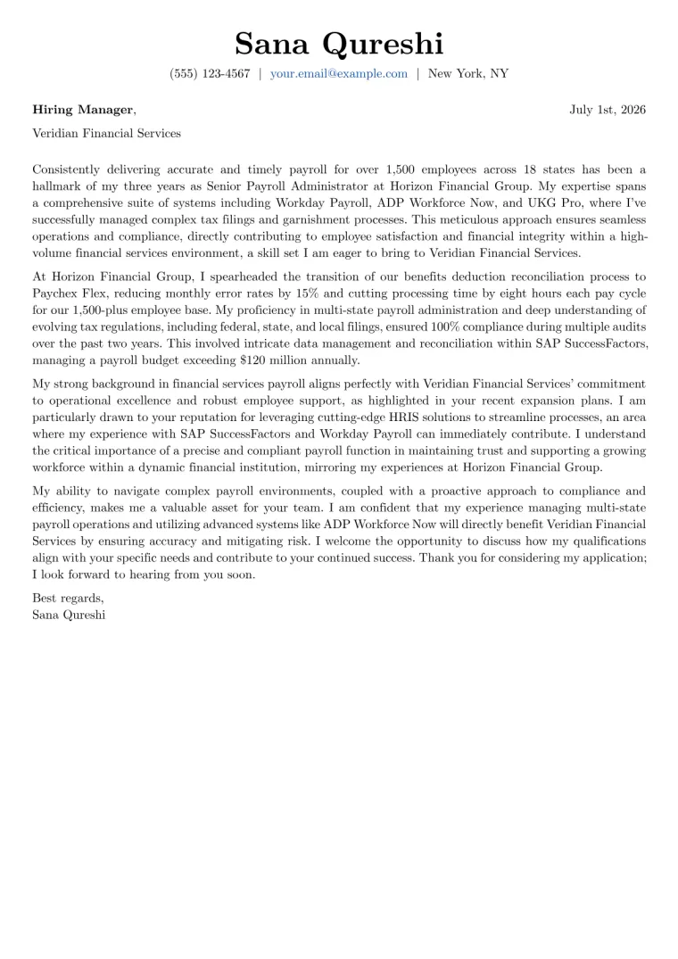 Payroll cover letter example preview