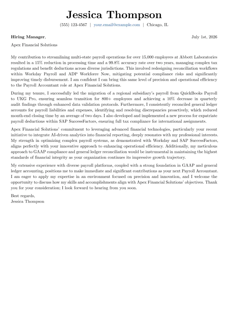 Payroll Accountant cover letter example preview