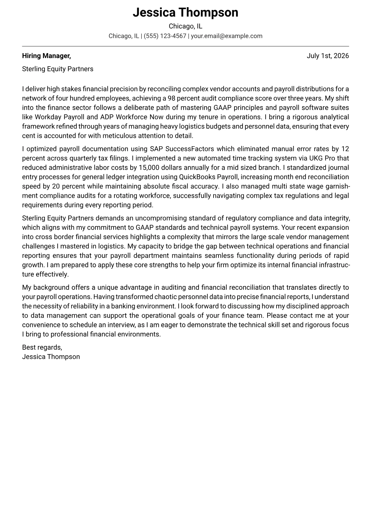 Payroll Accountant cover letter in the Modern design