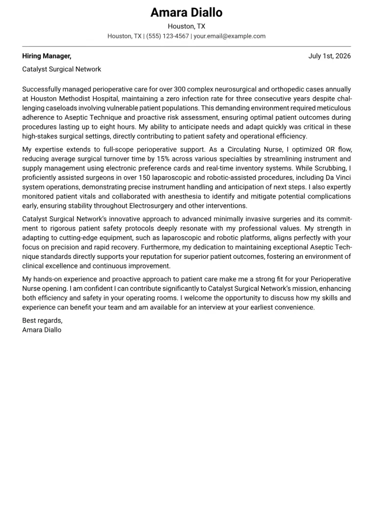 Perioperative Nurse Cover Letter Example
