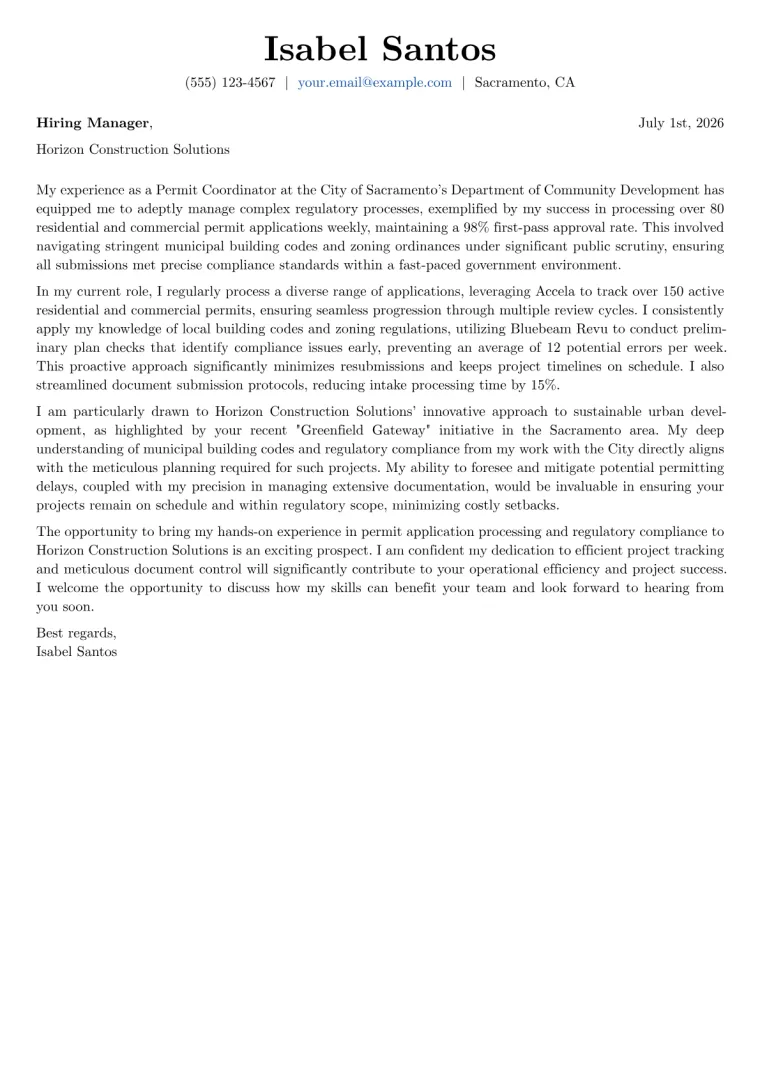 Permit Coordinator cover letter example
