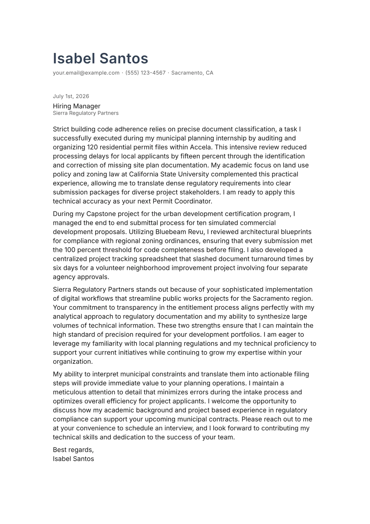 Permit Coordinator cover letter in the Minimal design