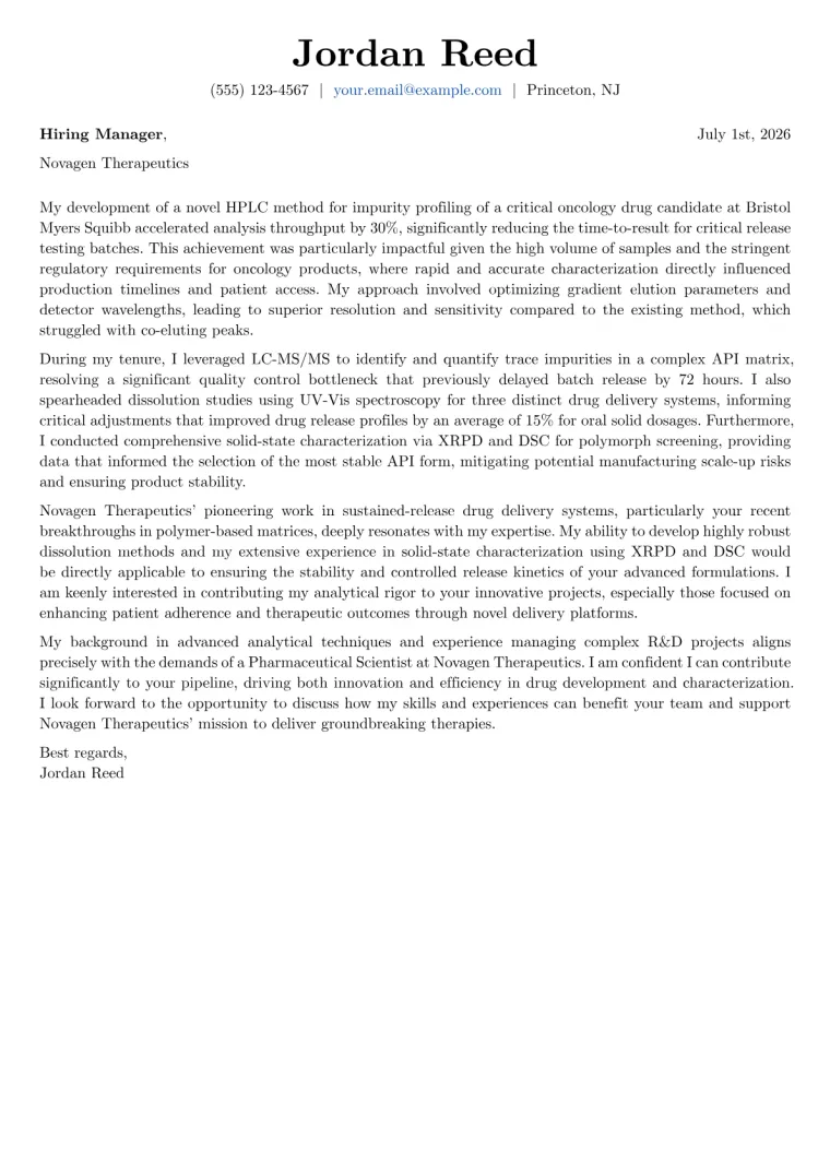 Pharmaceutical Scientist cover letter example preview