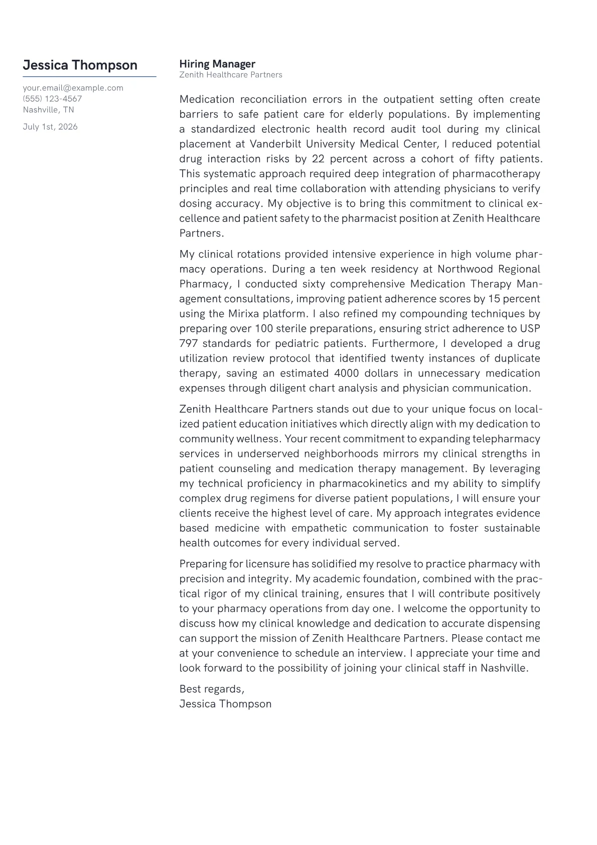 Pharmacist cover letter in the Margin design