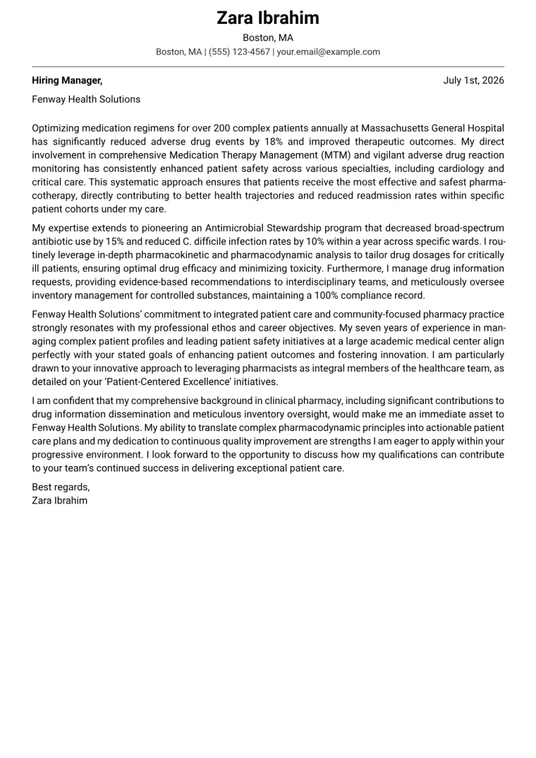Pharmacy cover letter example preview