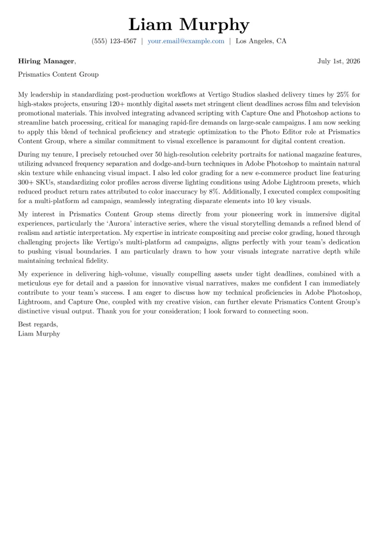 Photo Editor Cover Letter Example
