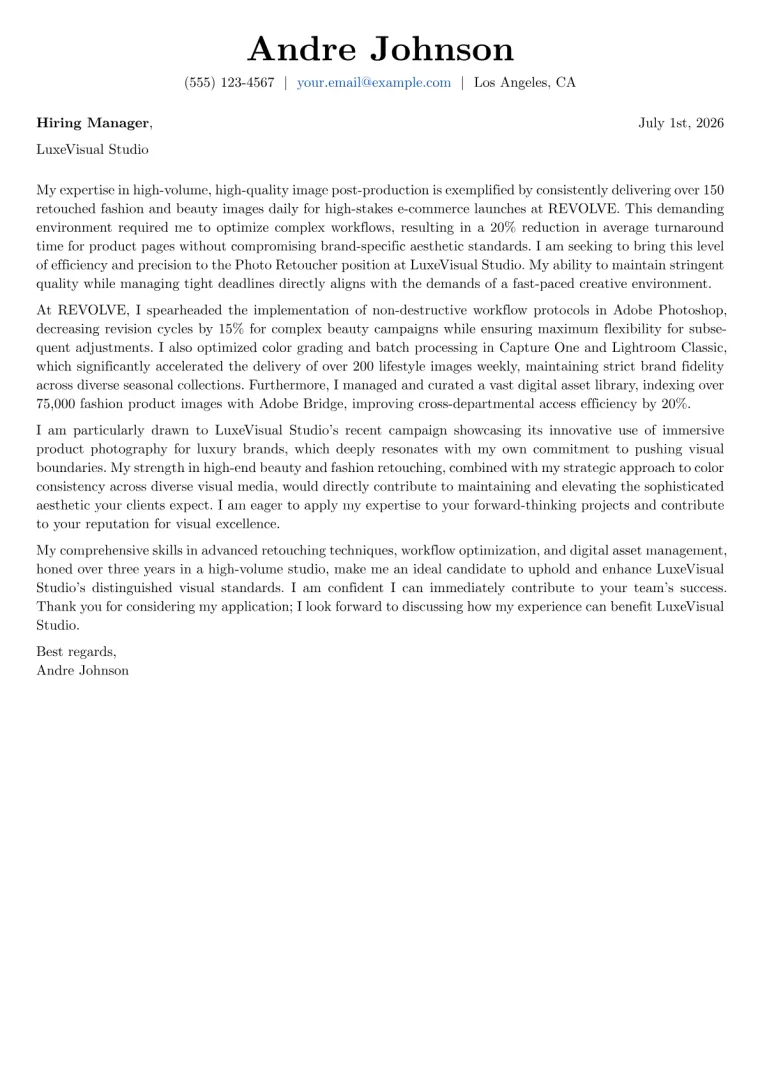 Photo Retoucher Cover Letter Example