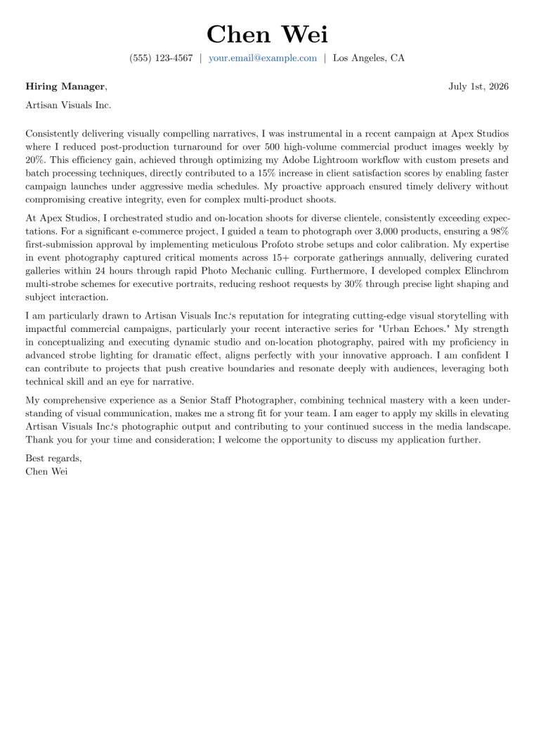 Photographer Cover Letter Example