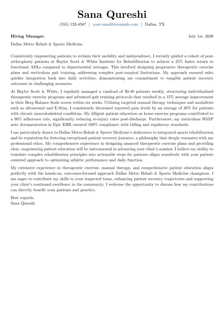 Physical Therapist Assistant Cover Letter Example
