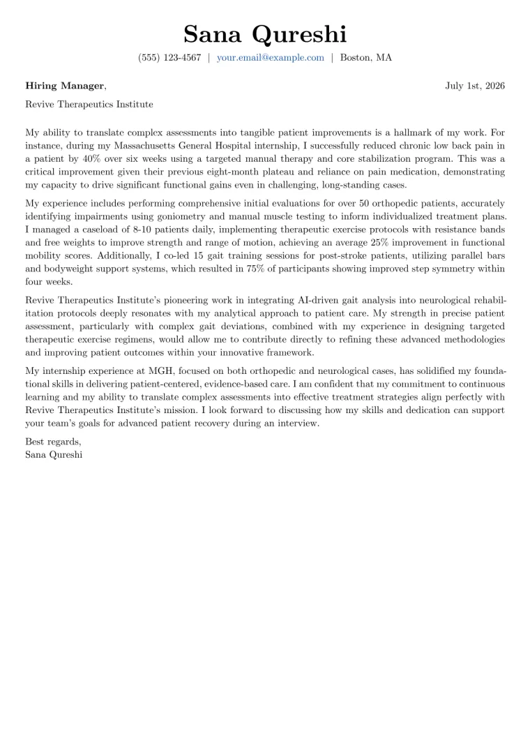 Physical Therapy Student cover letter example preview