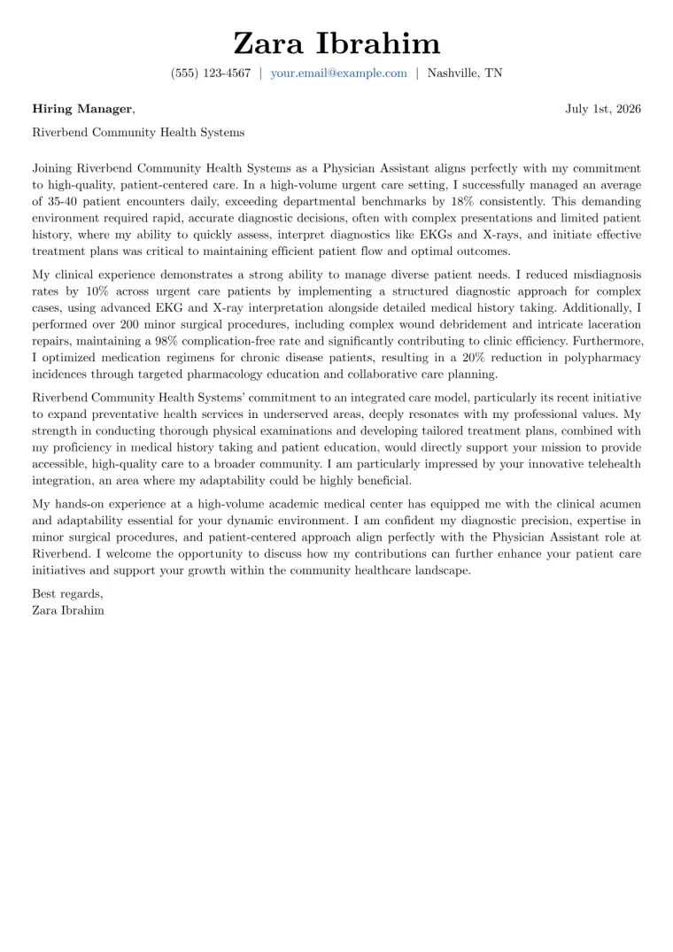 Physician Assistant Cover Letter Example