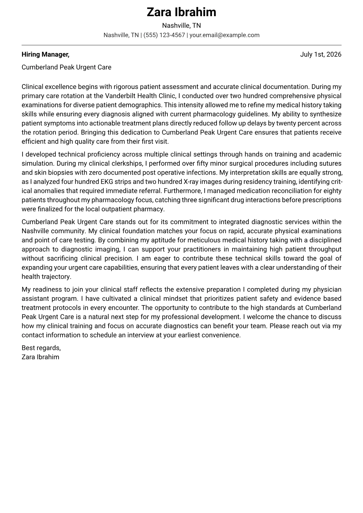 Physician Assistant cover letter in the Modern design