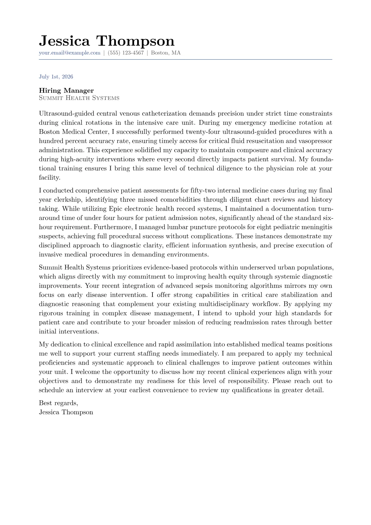 Physician cover letter in the Classic design