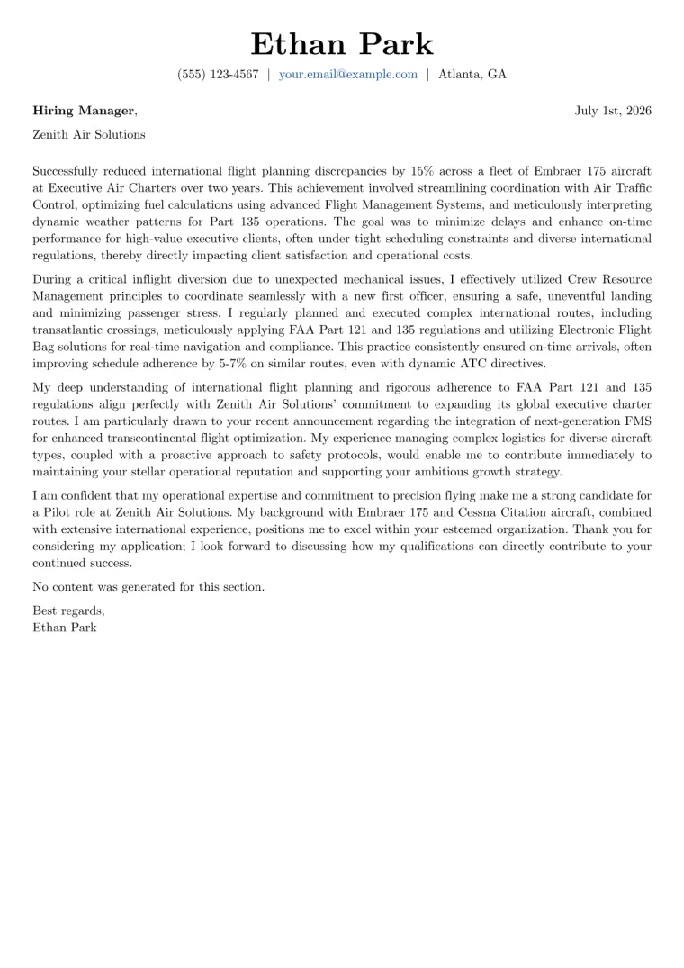 Pilot Cover Letter Example