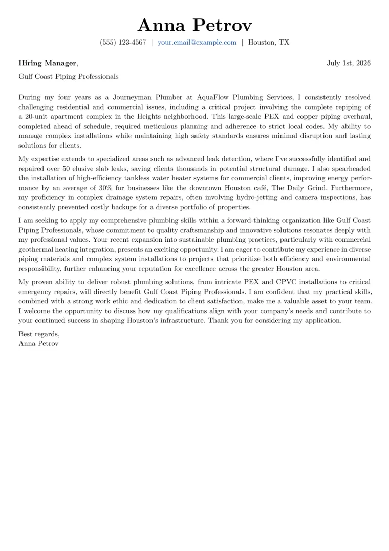Plumbing cover letter example preview