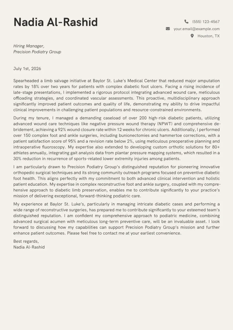 Podiatrist Cover Letter Example