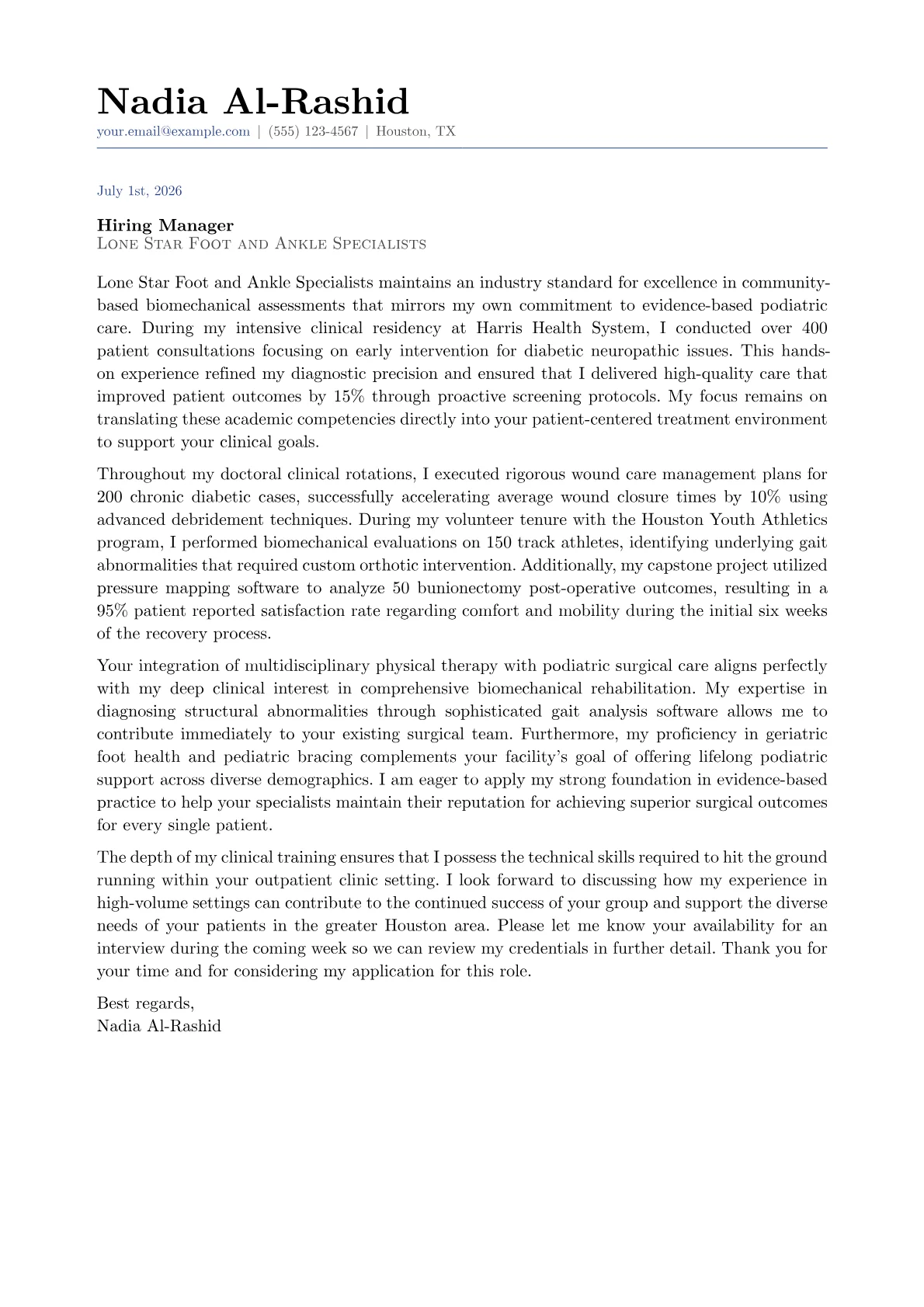 Podiatrist cover letter in the Classic design