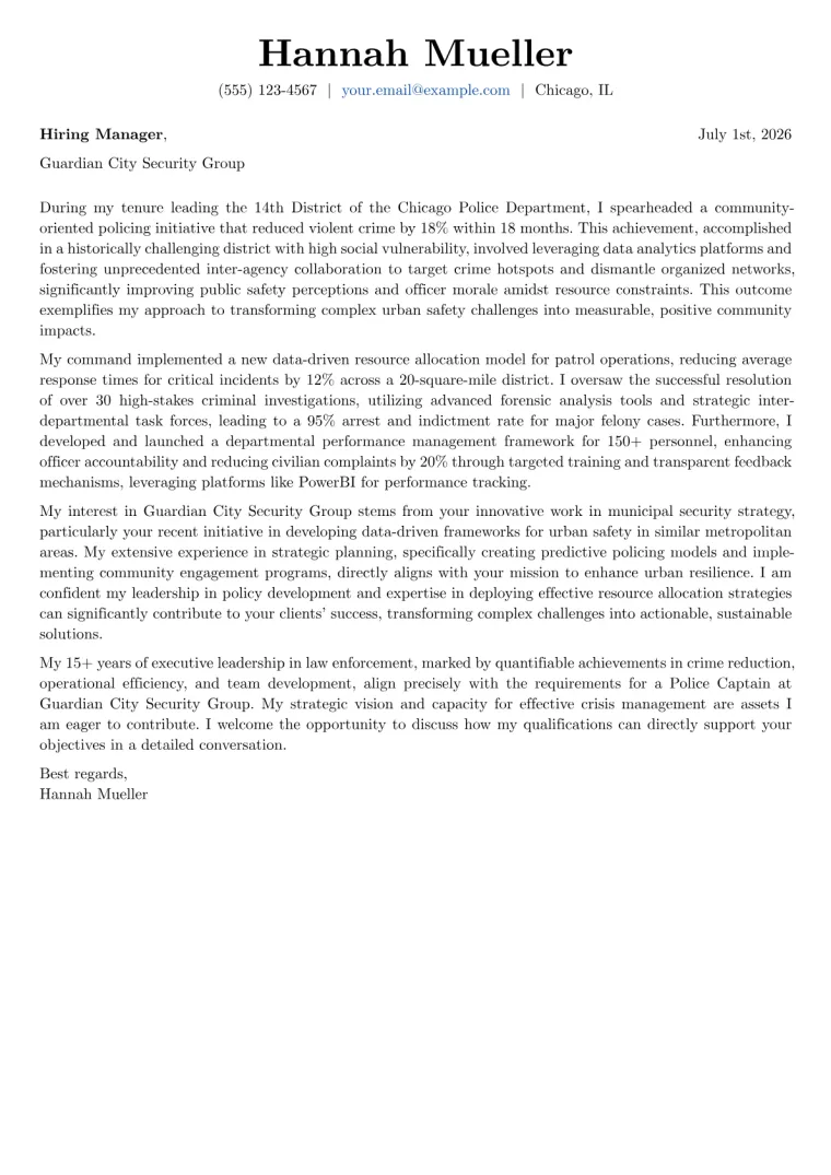 Police Captain cover letter example preview