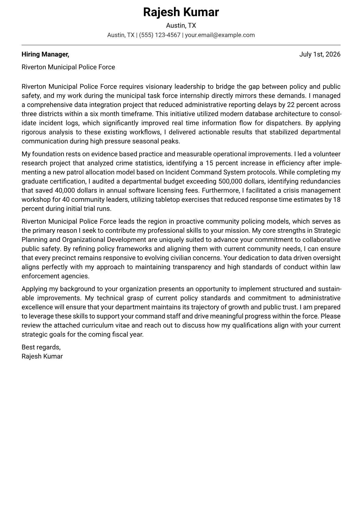 Police Chief cover letter in the Modern design
