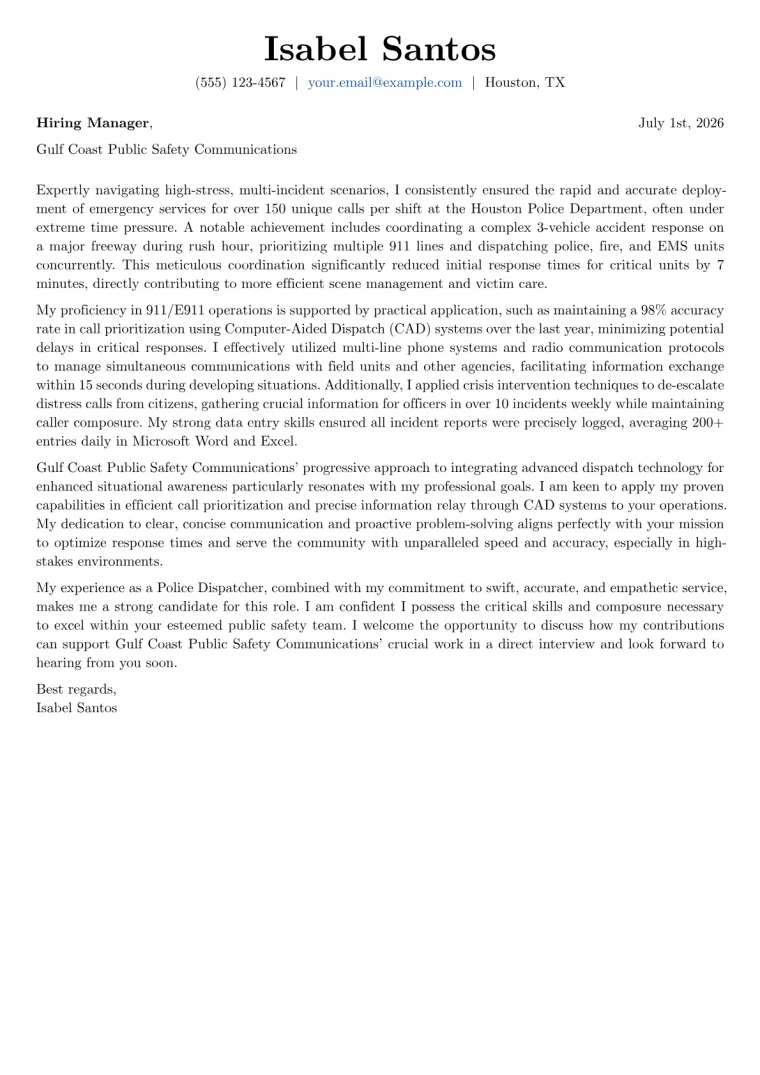 Police Dispatcher Cover Letter Example