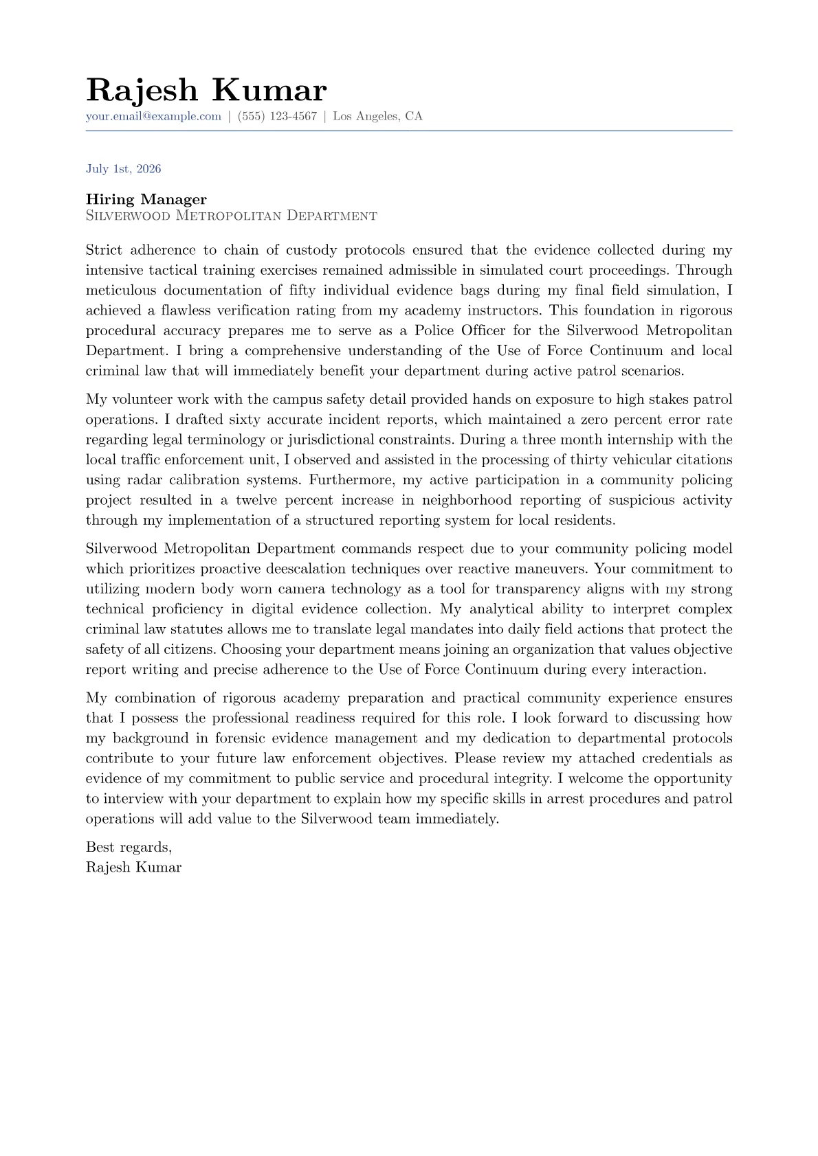 Police cover letter in the Classic design