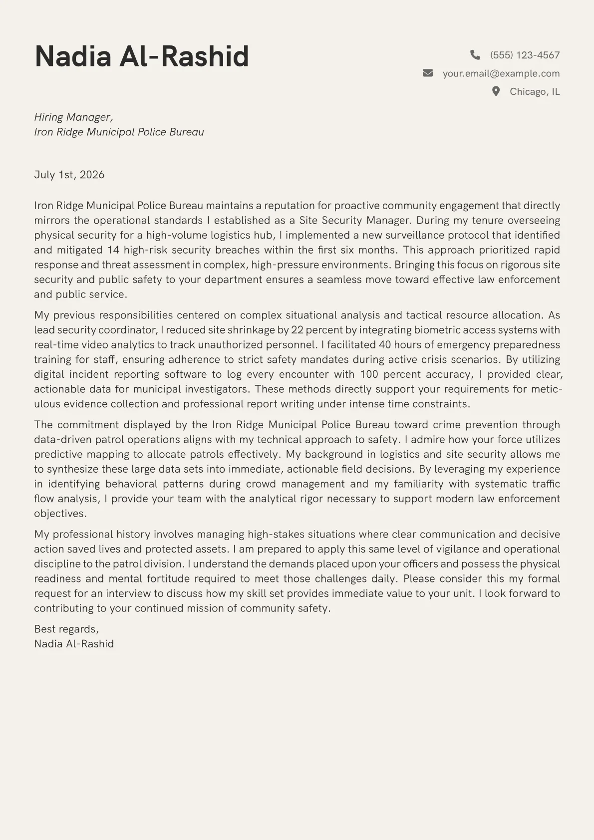 Police Officer cover letter in the Creative design