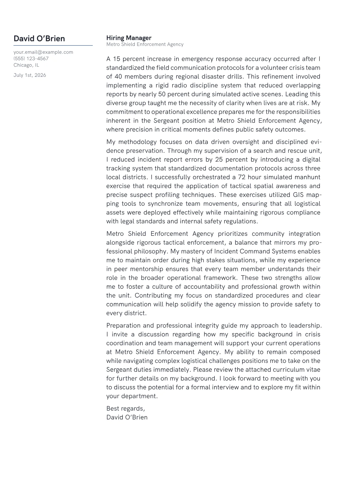 Police Sergeant cover letter in the Margin design