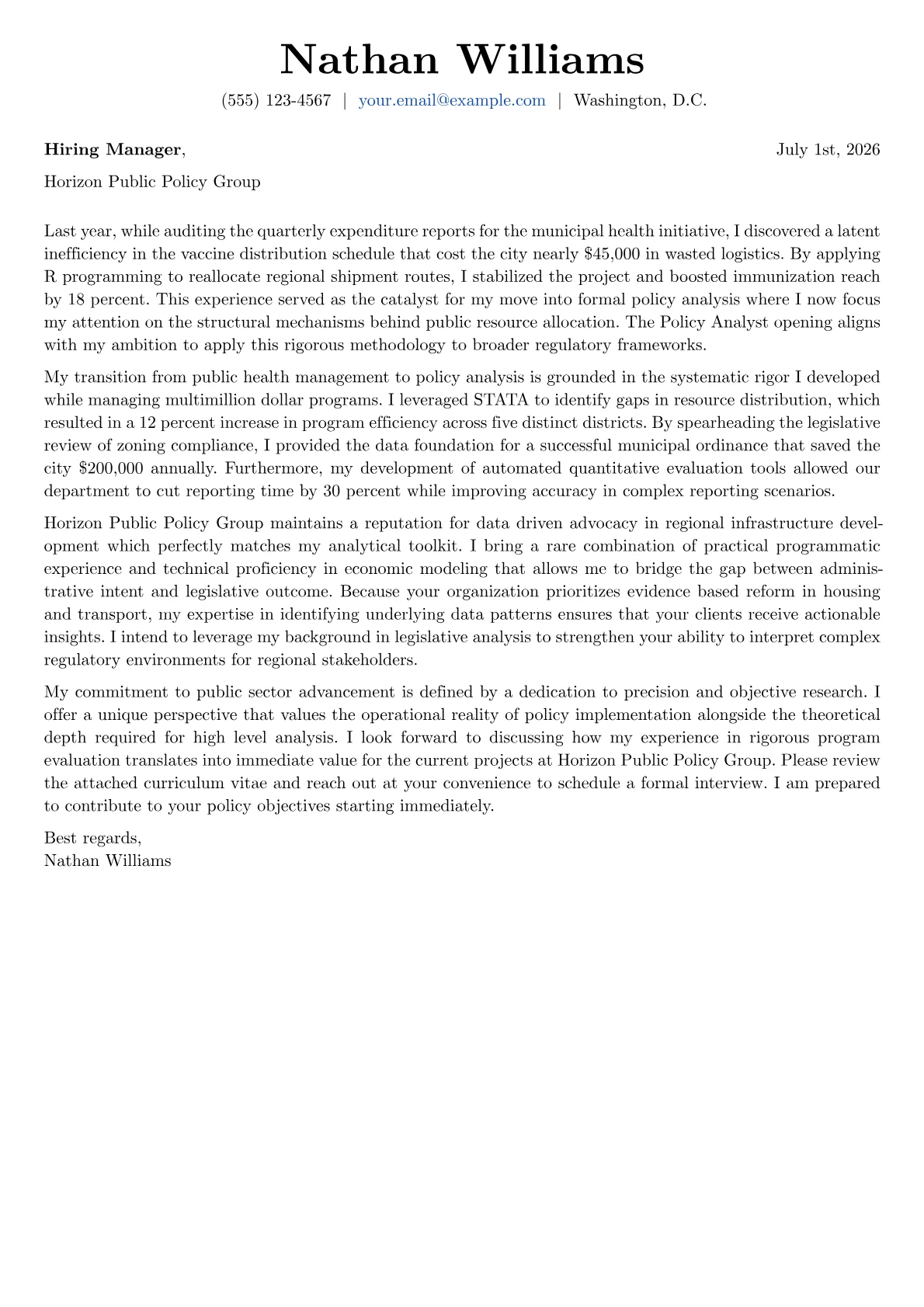Policy Analyst cover letter in the Basic design