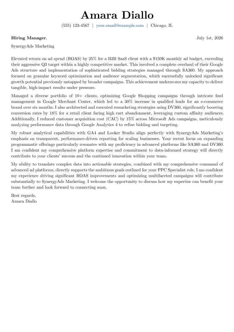 PPC Specialist Cover Letter Example