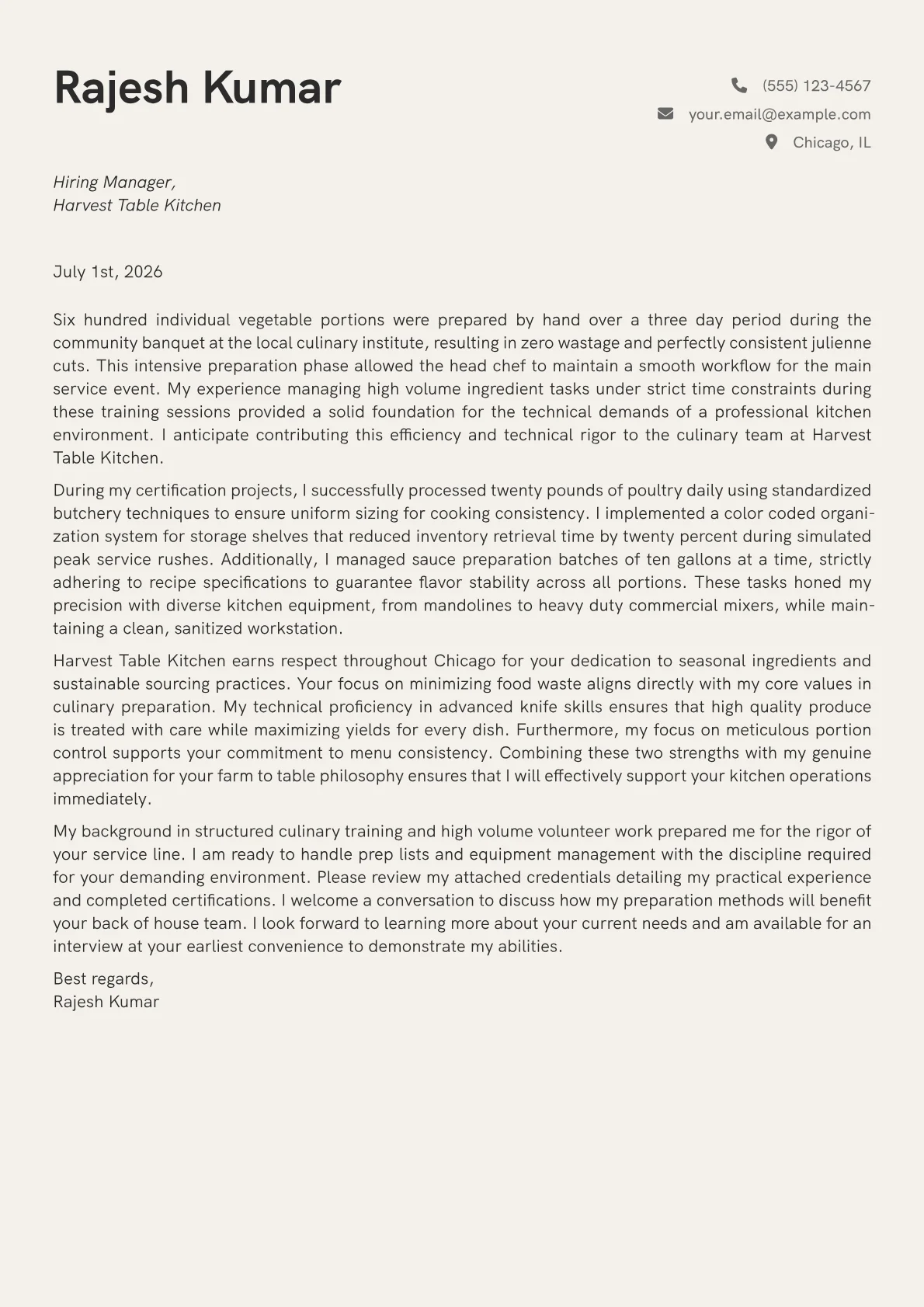 Prep Cook cover letter in the Creative design
