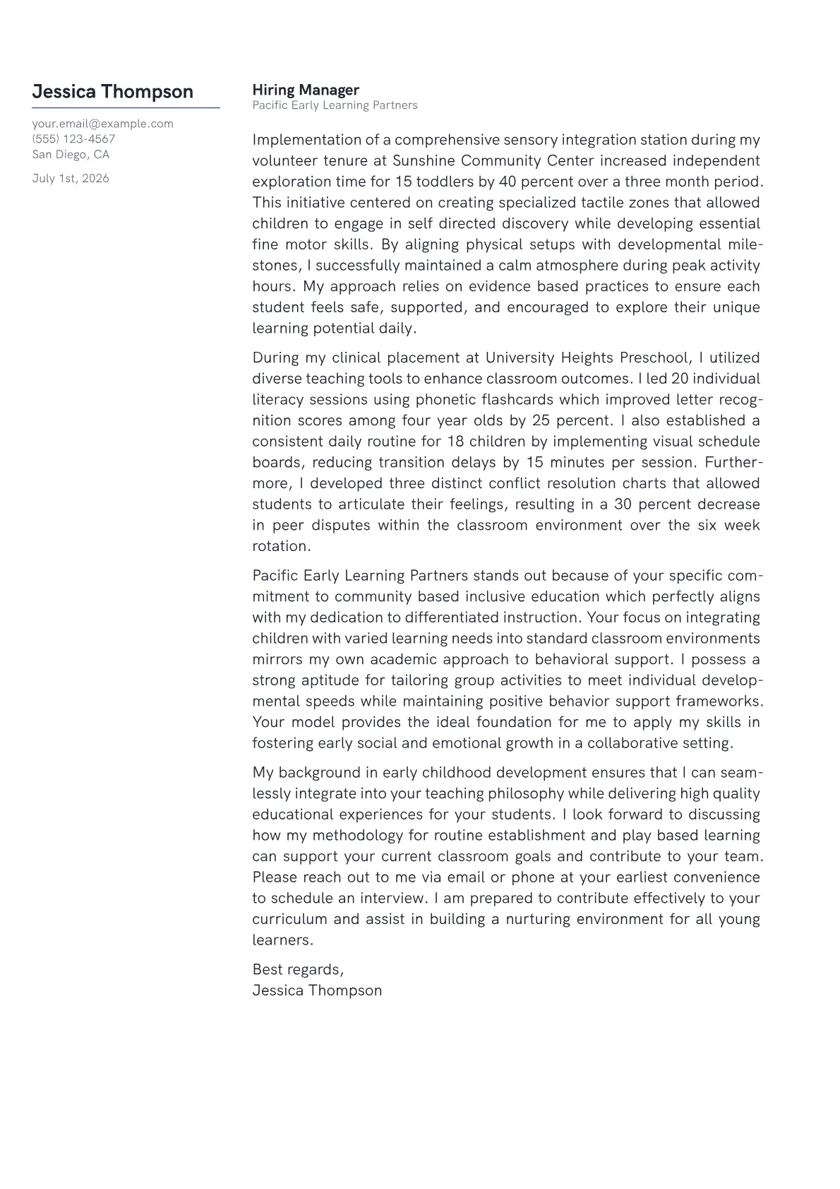 Preschool Teacher cover letter in the Margin design