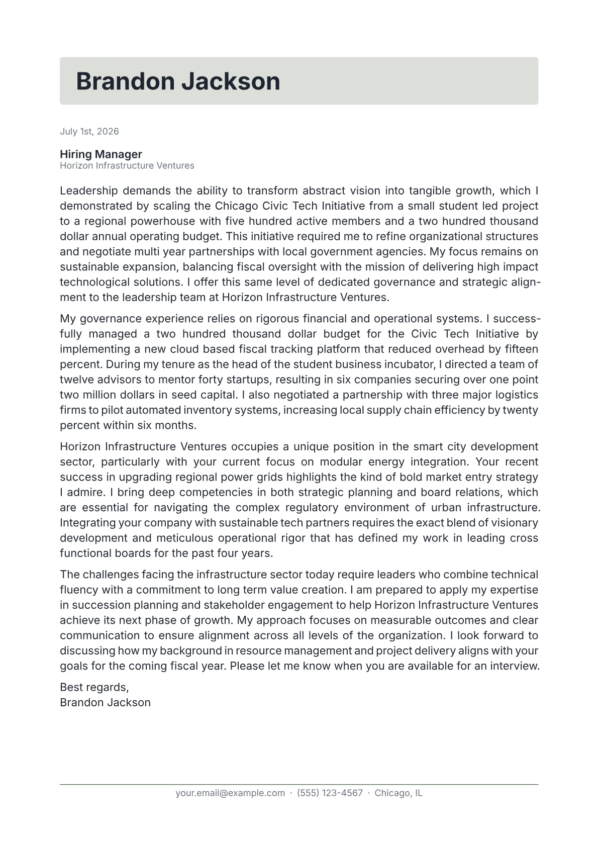 President cover letter in the Letterhead design