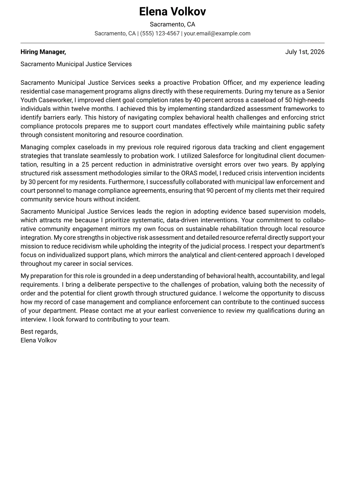 Probation Officer cover letter in the Modern design