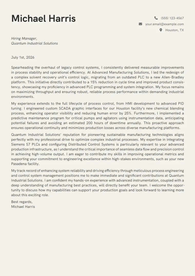 Process Technician Cover Letter Example + Template (2026)