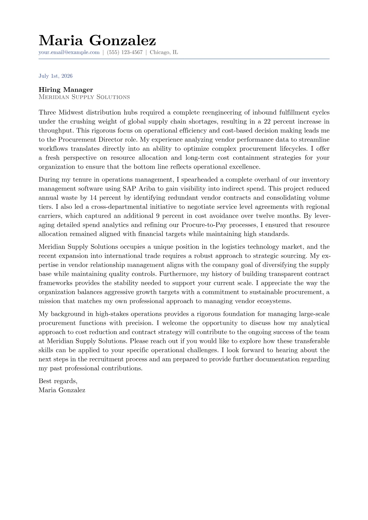 Procurement Director cover letter in the Classic design